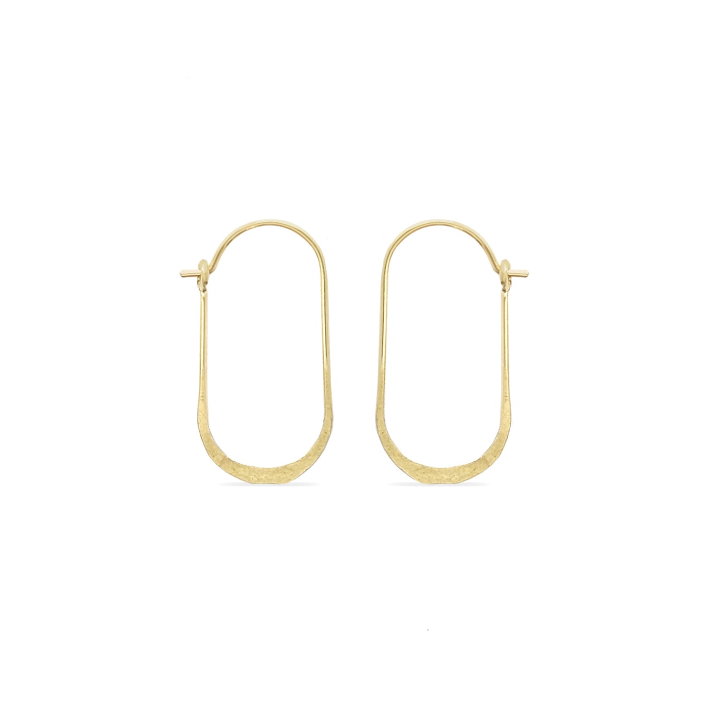 14K gold delicate oval hammered hoop earrings