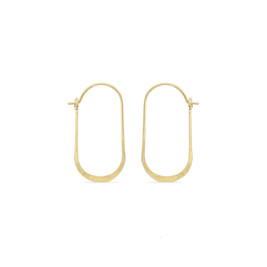 14K gold delicate oval hammered hoop earrings