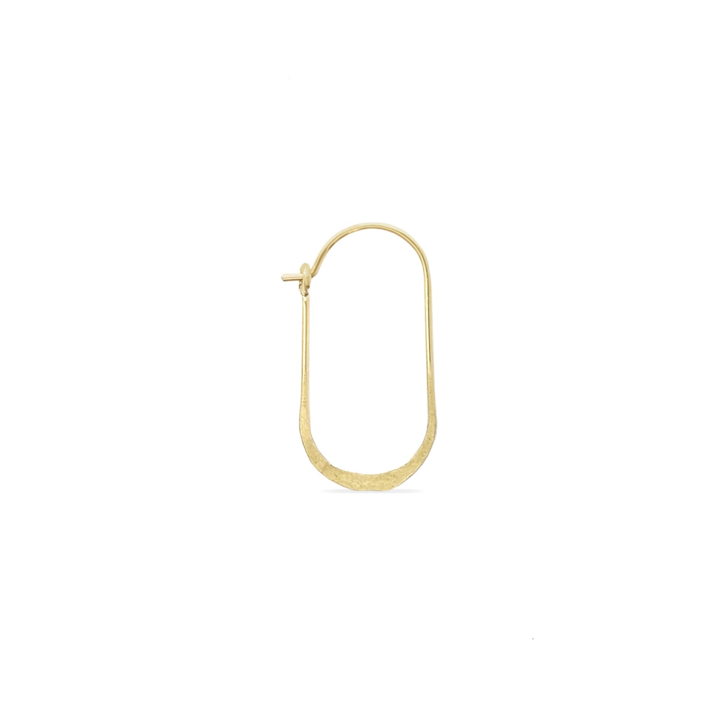 Single oval hammered wire hoop earring in 14K gold