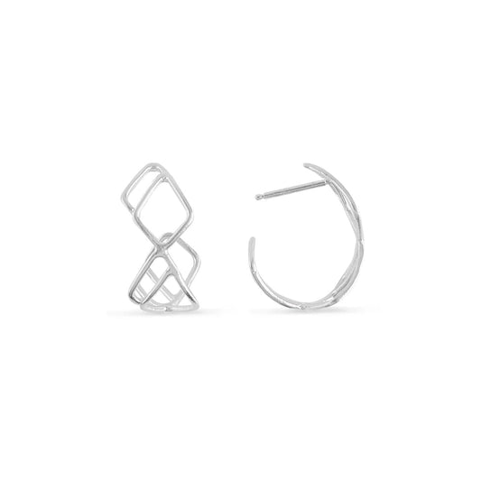 Open diamond-Shaped stud hoops in silver
