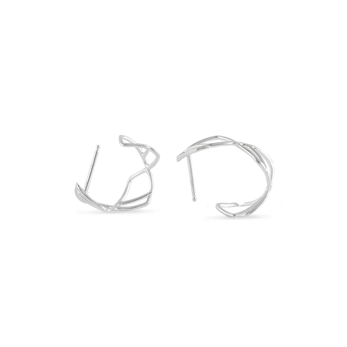 Open diamond-Shaped stud hoops in silver