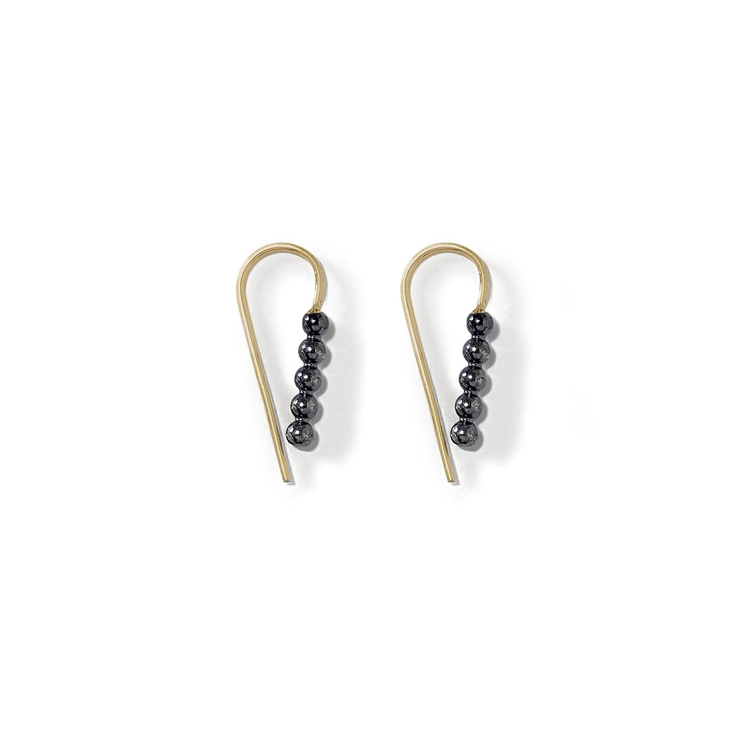 charcoal silver beaded wire teardrop earring with gold ear hook