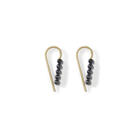 charcoal silver beaded wire teardrop earring with gold ear hook
