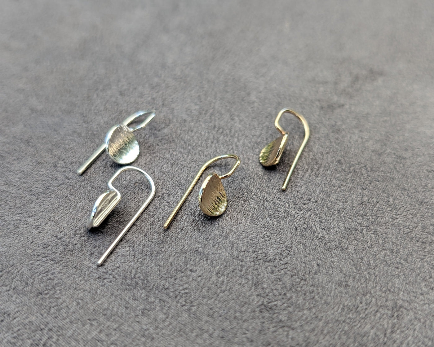 14k gold and Silver drop textured disk earrings