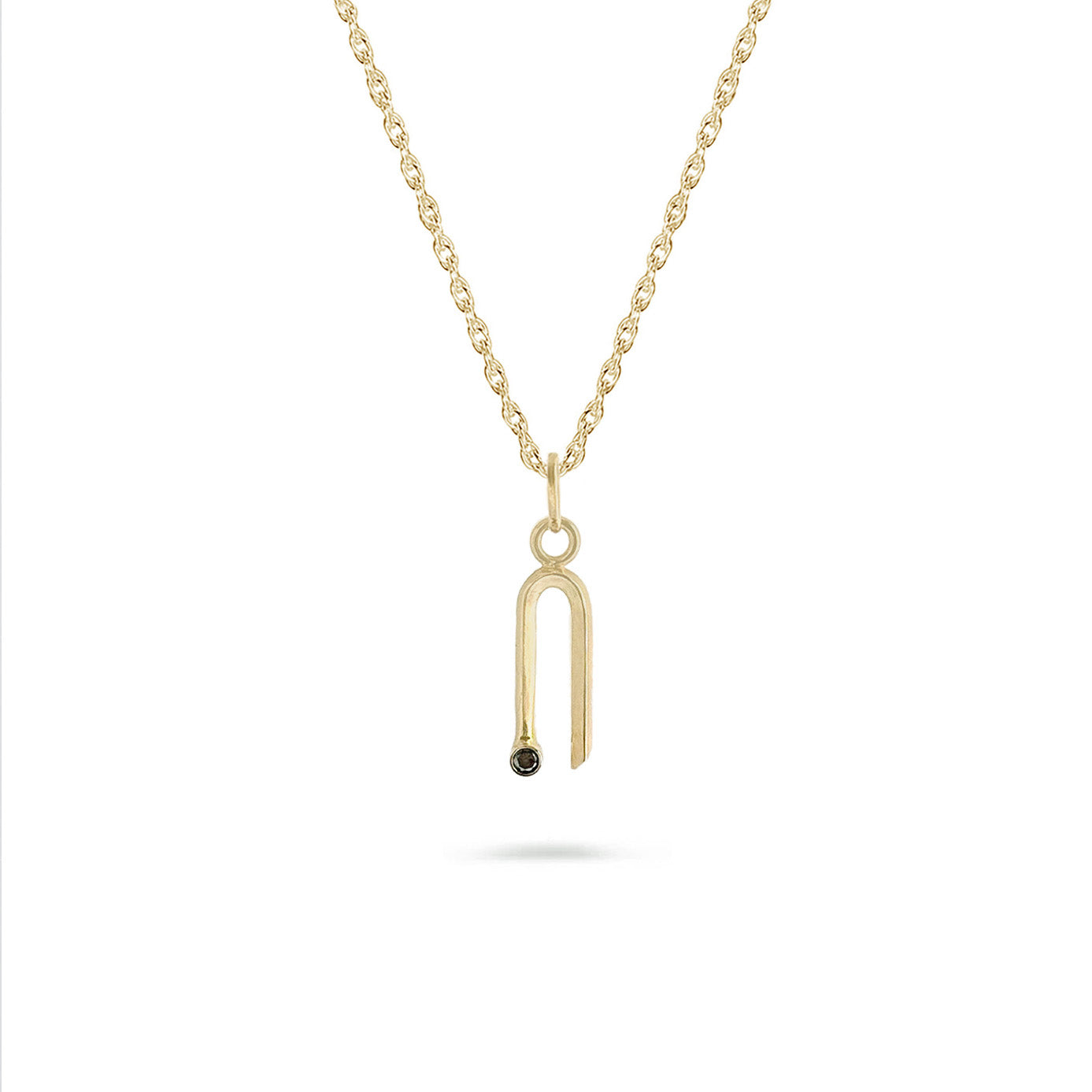 14K yellow gold arch charm with black diamond on gold chain