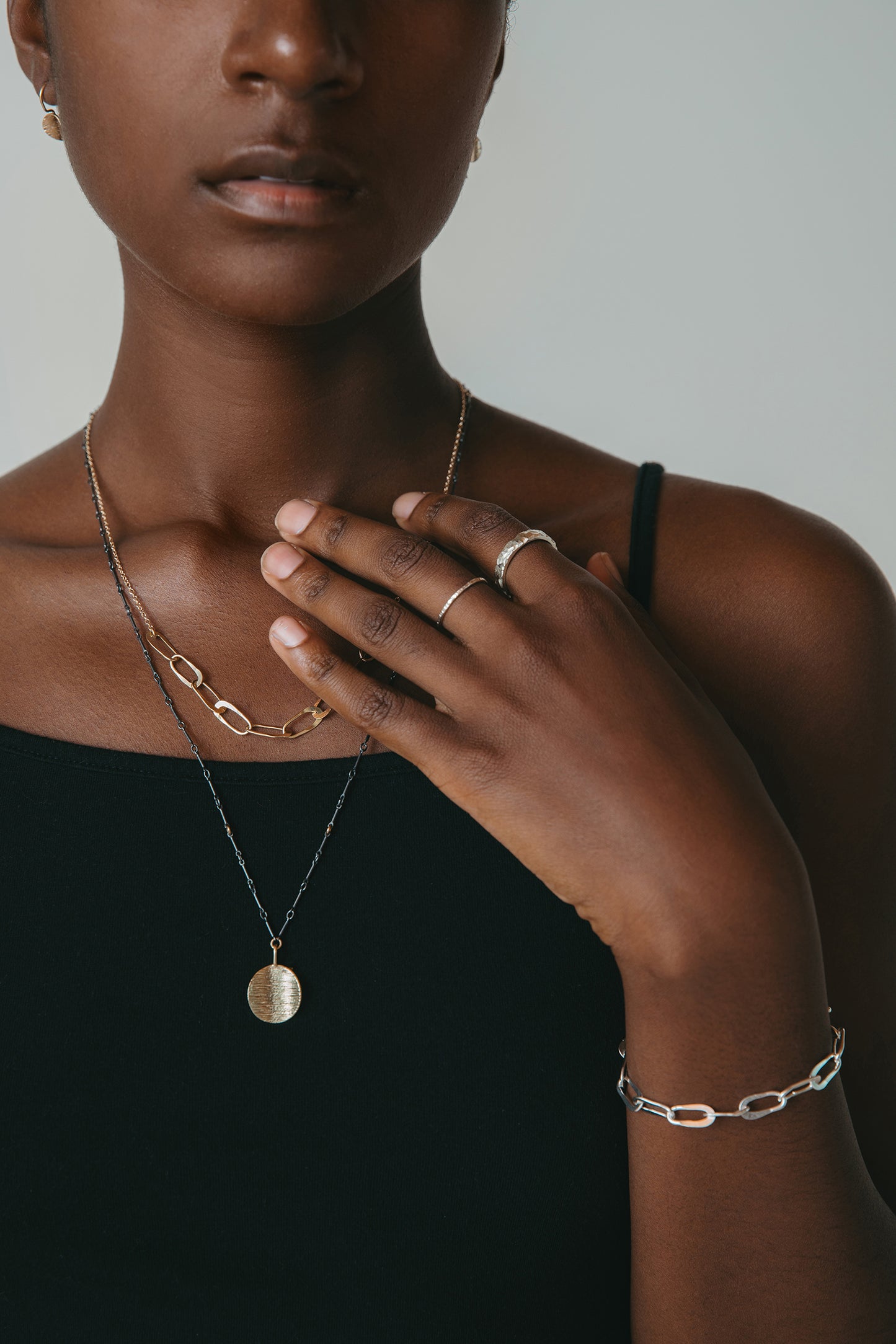 single 14K gold stackable ring styled on model