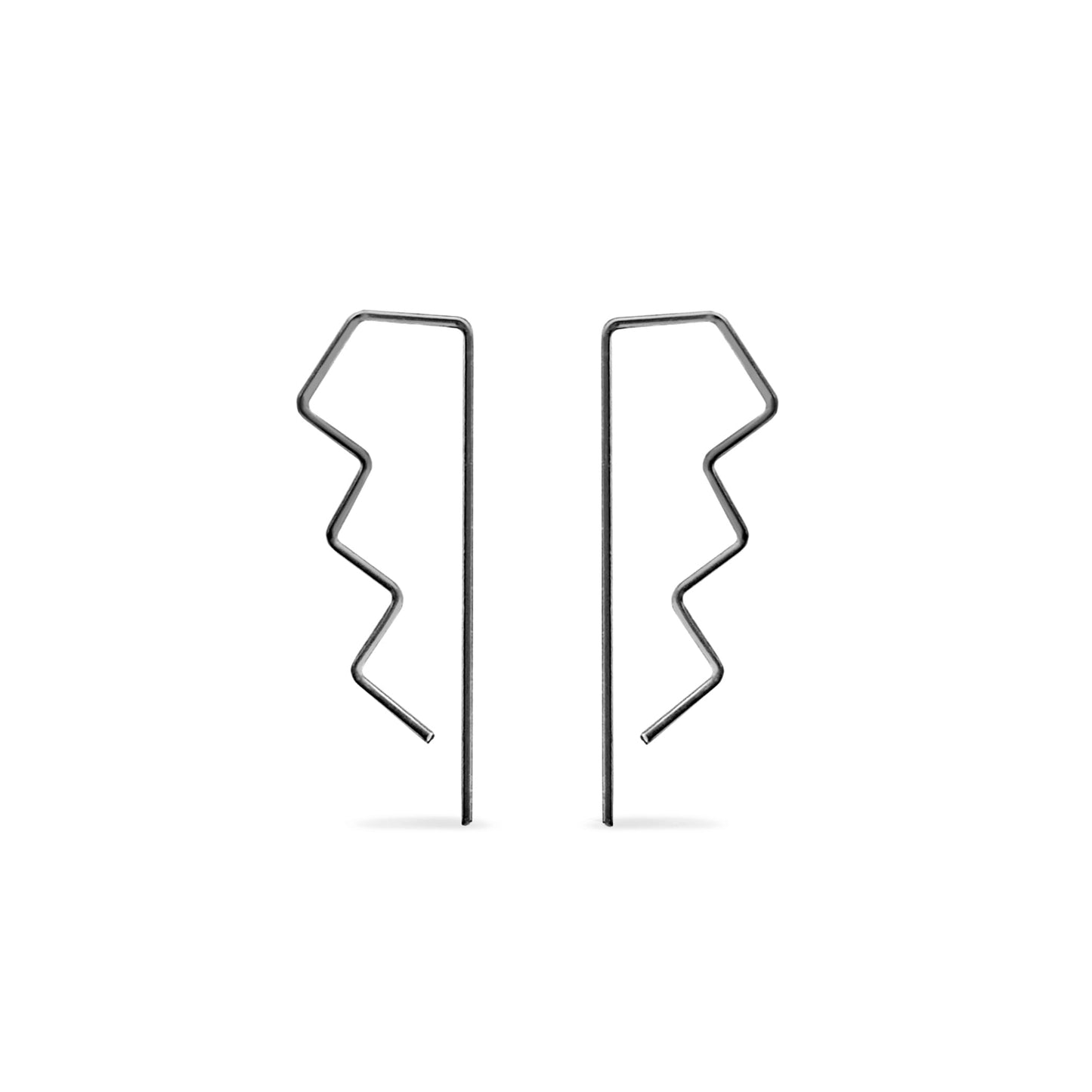 black zigzag step threader hoop earrings in sterling silver
