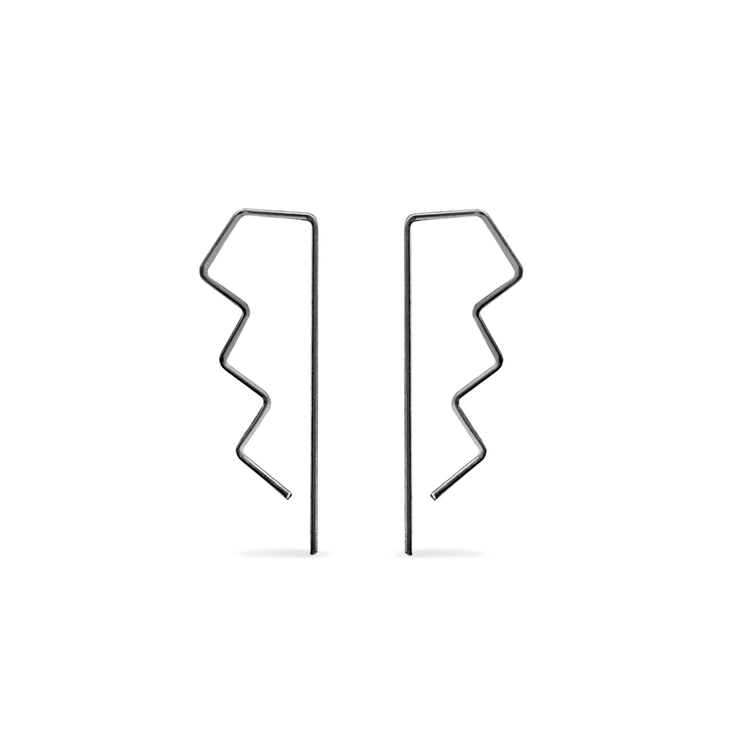charcoal zigzag step threader hoop earrings in sterling silver