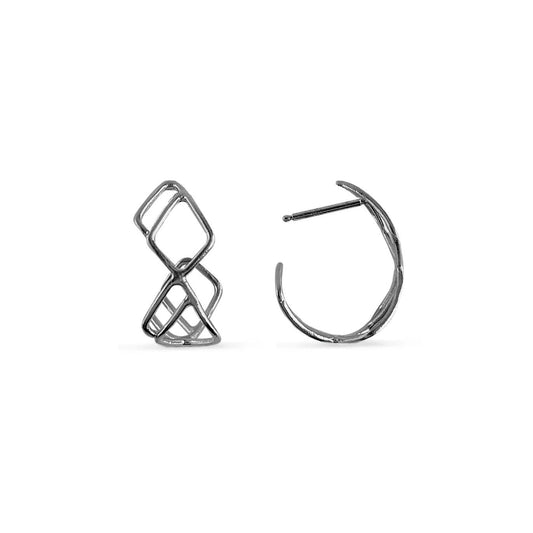 Open diamond-Shaped stud hoops in charcoal