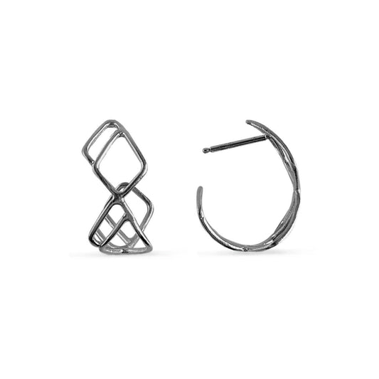 Open diamond-Shaped stud hoops in charcoal