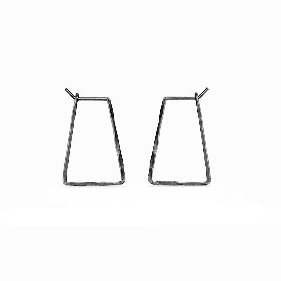 black hammered trapezoid wire hoop earrings