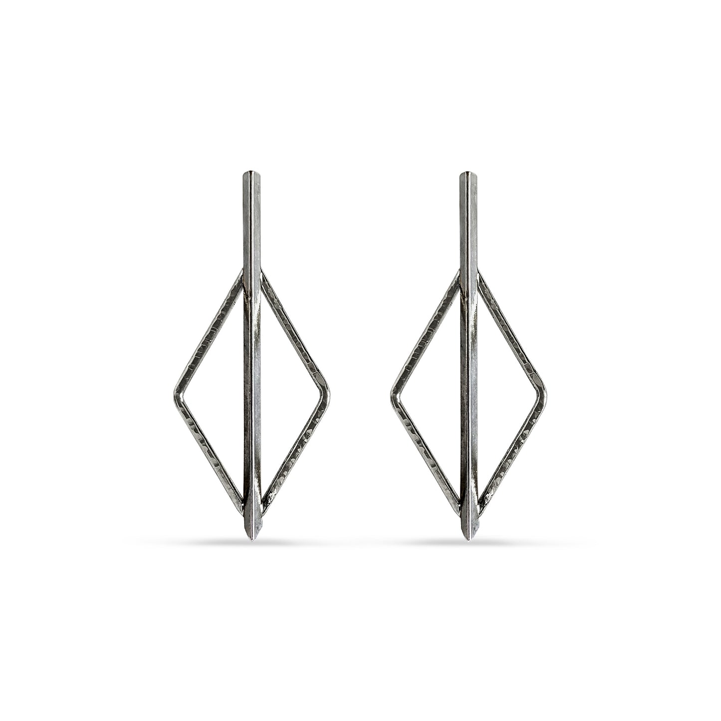 charcoal silver rhombus halo and bar post earrings