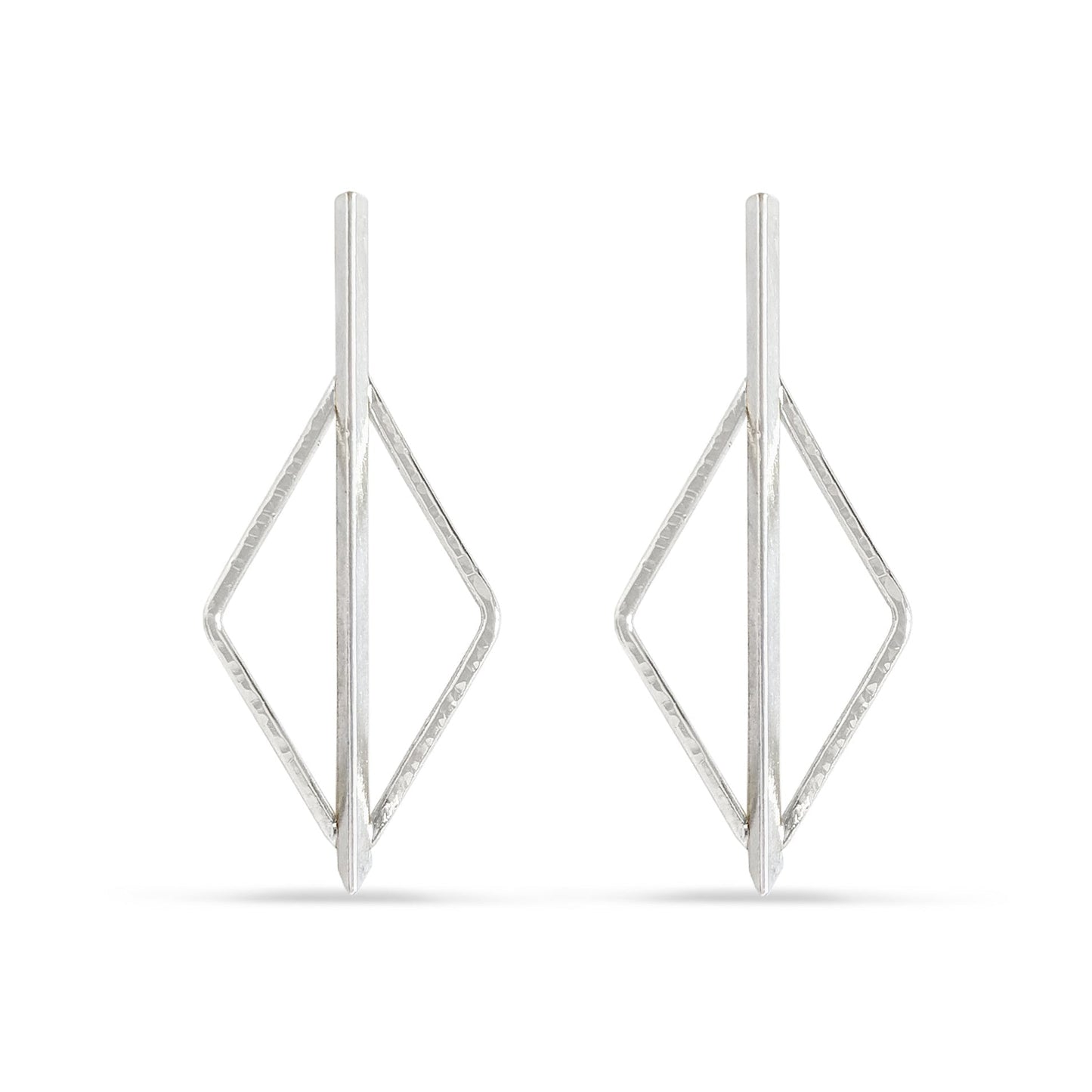 sterling silver rhombus halo and bar post earrings
