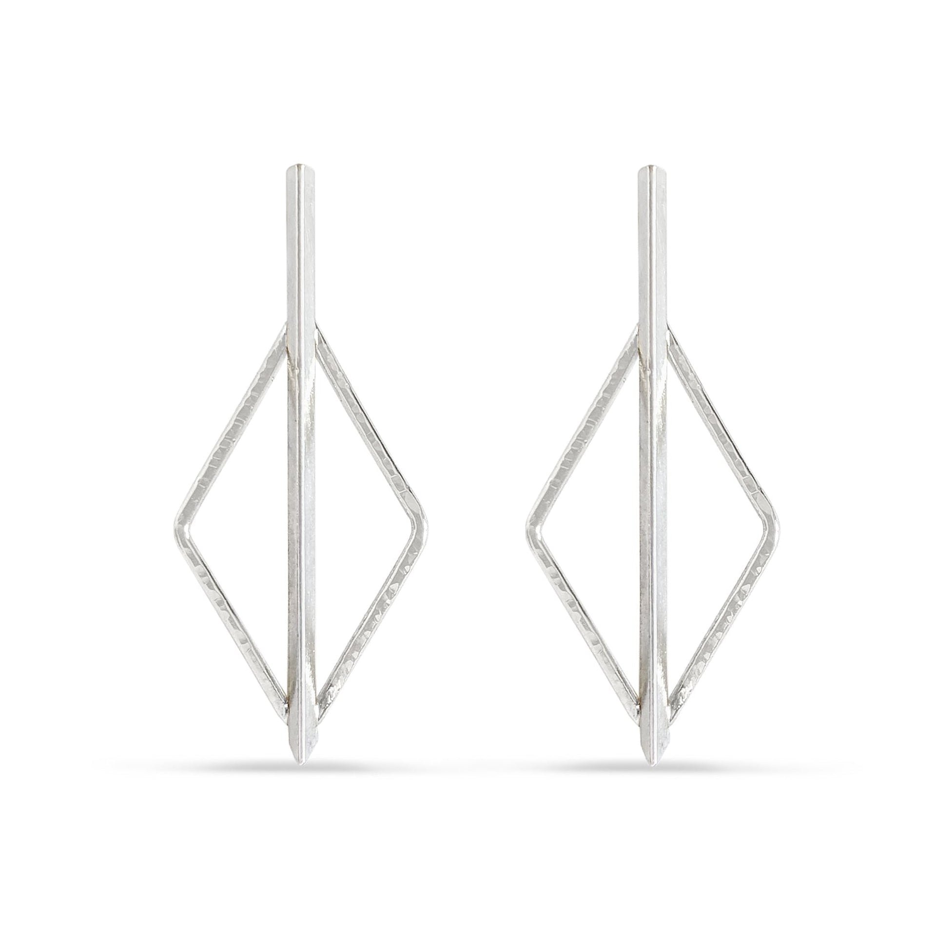 sterling silver diamond-shaped halo and bar post earrings