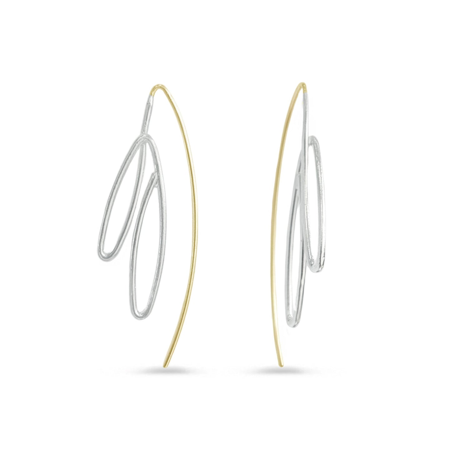 Pair of gold and silver hoop earrings on a white background