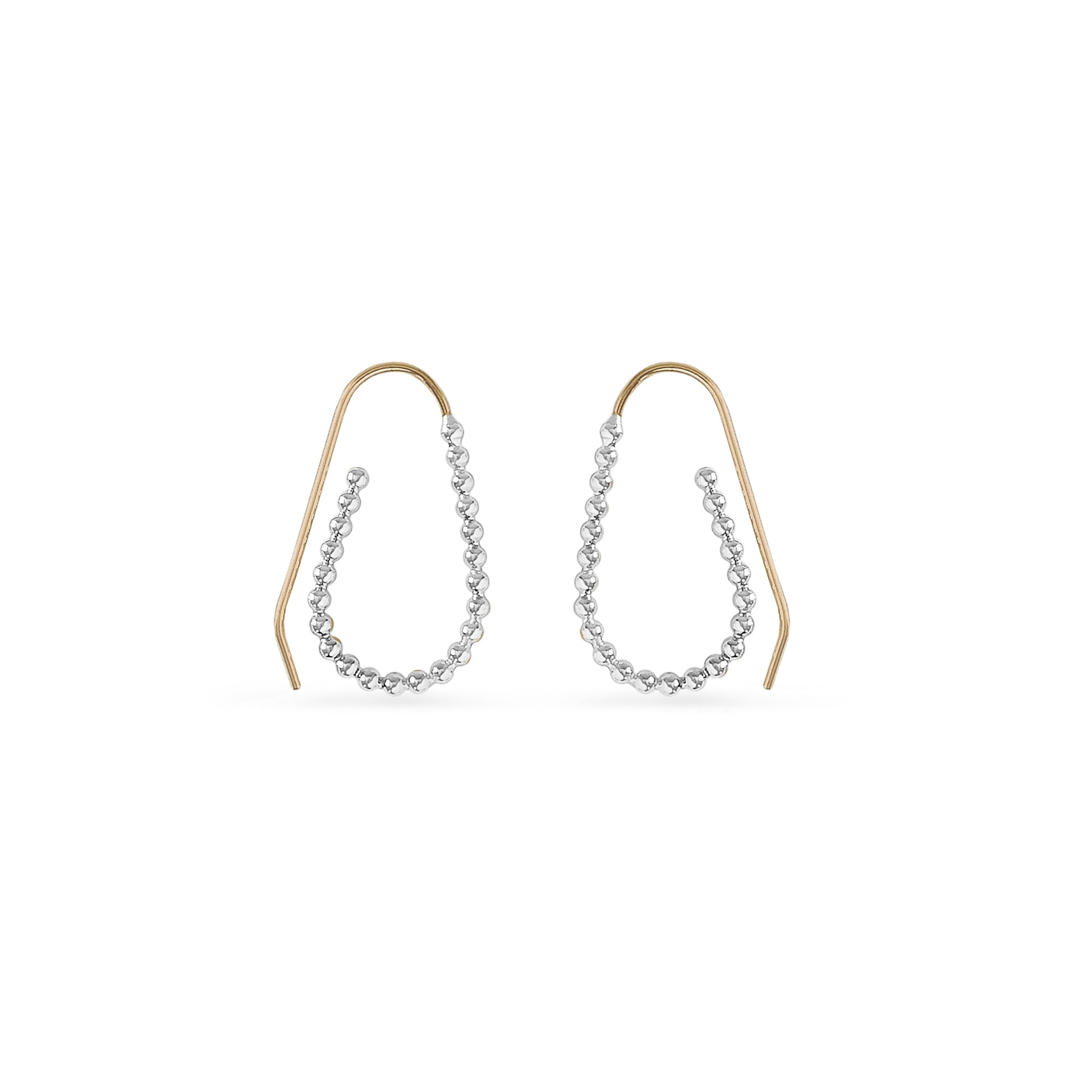 beaded wire silver and 14k gold teardrop pull-through hoops