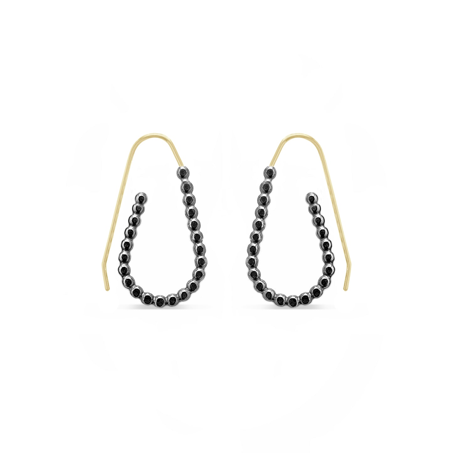 beaded wire charcoal silver and 14k gold teardrop pull-through hoops