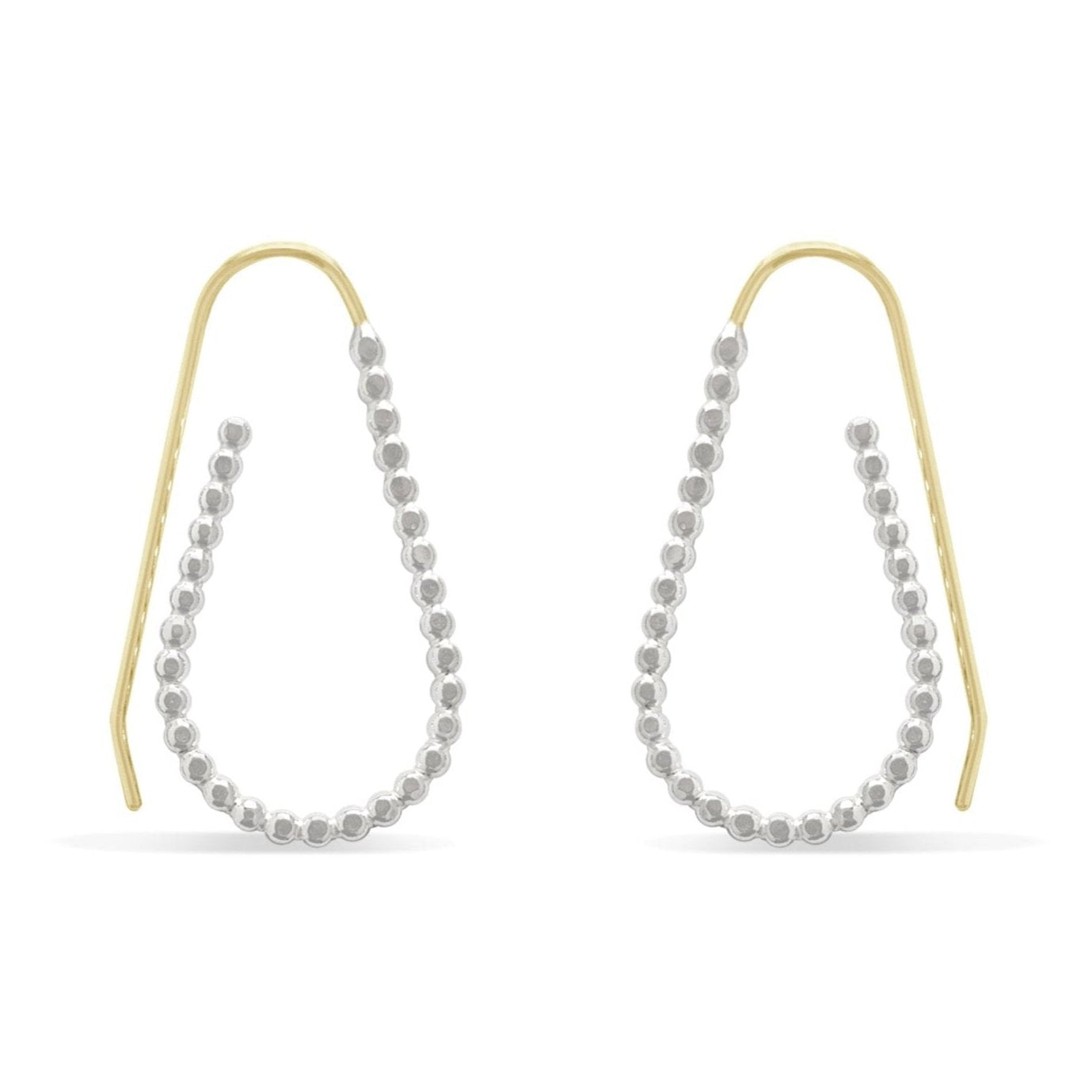 beaded wire silver and 14k gold teardrop pull-through hoops