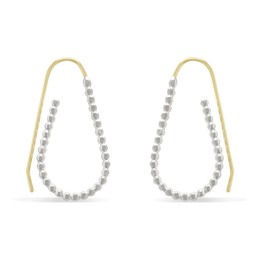 beaded wire silver and 14k gold teardrop pull-through hoops