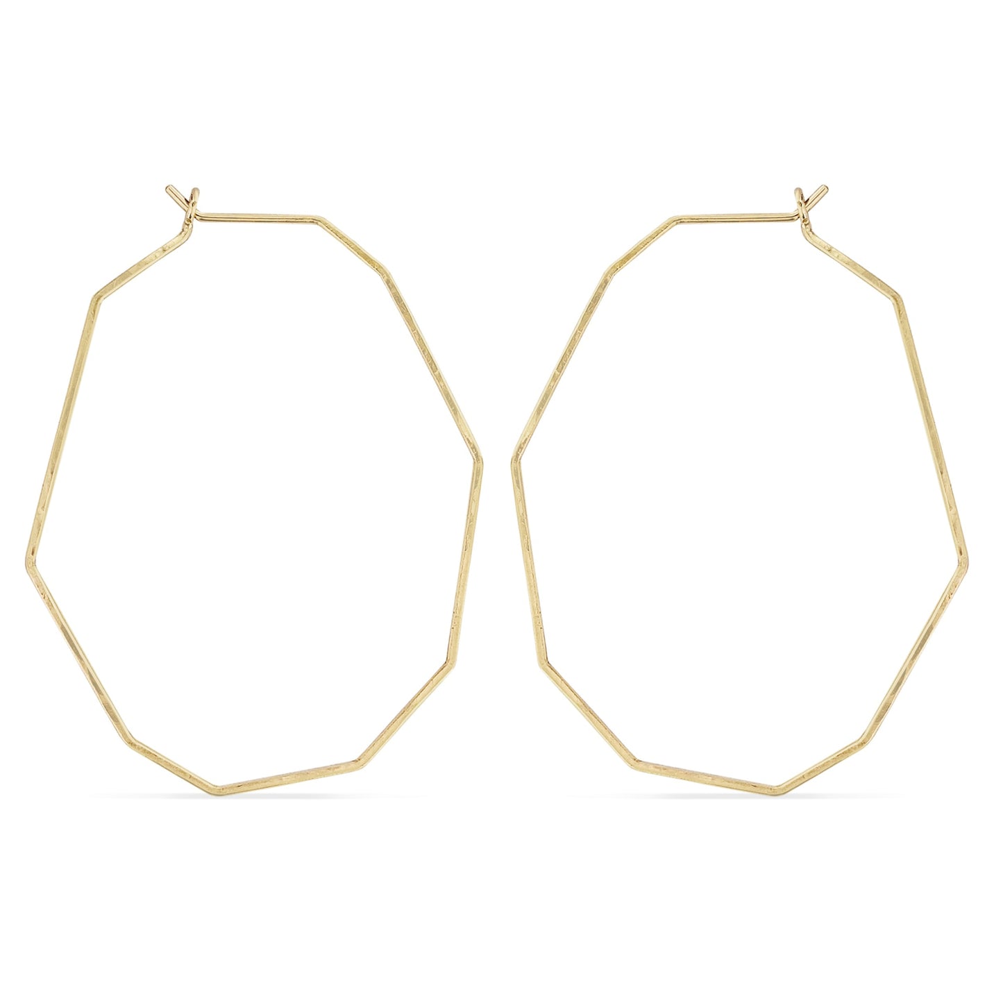Hammered gold oval-shaped decagon hoop earrings