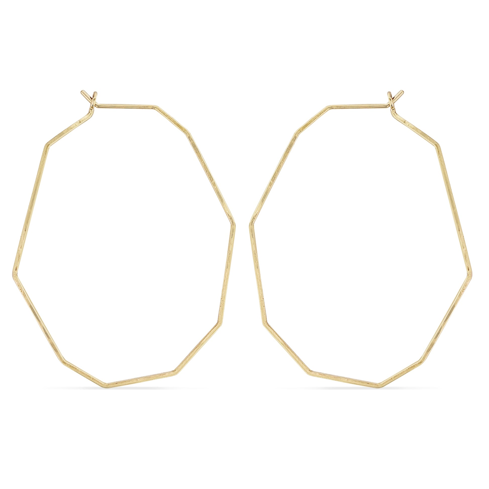 Hammered gold oval-shaped decagon hoop earrings