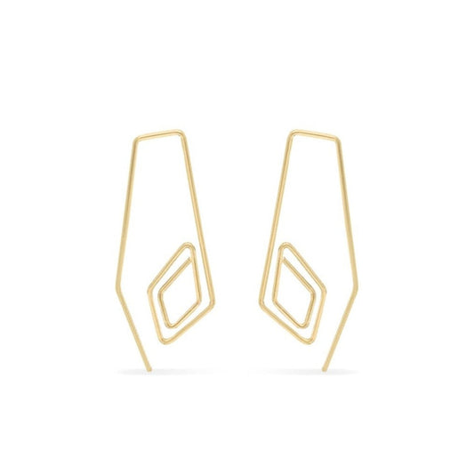 Diamond drop spiral threader hoops in 14K gold