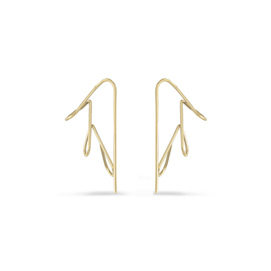 14k gold mini floral threader hoop earrings