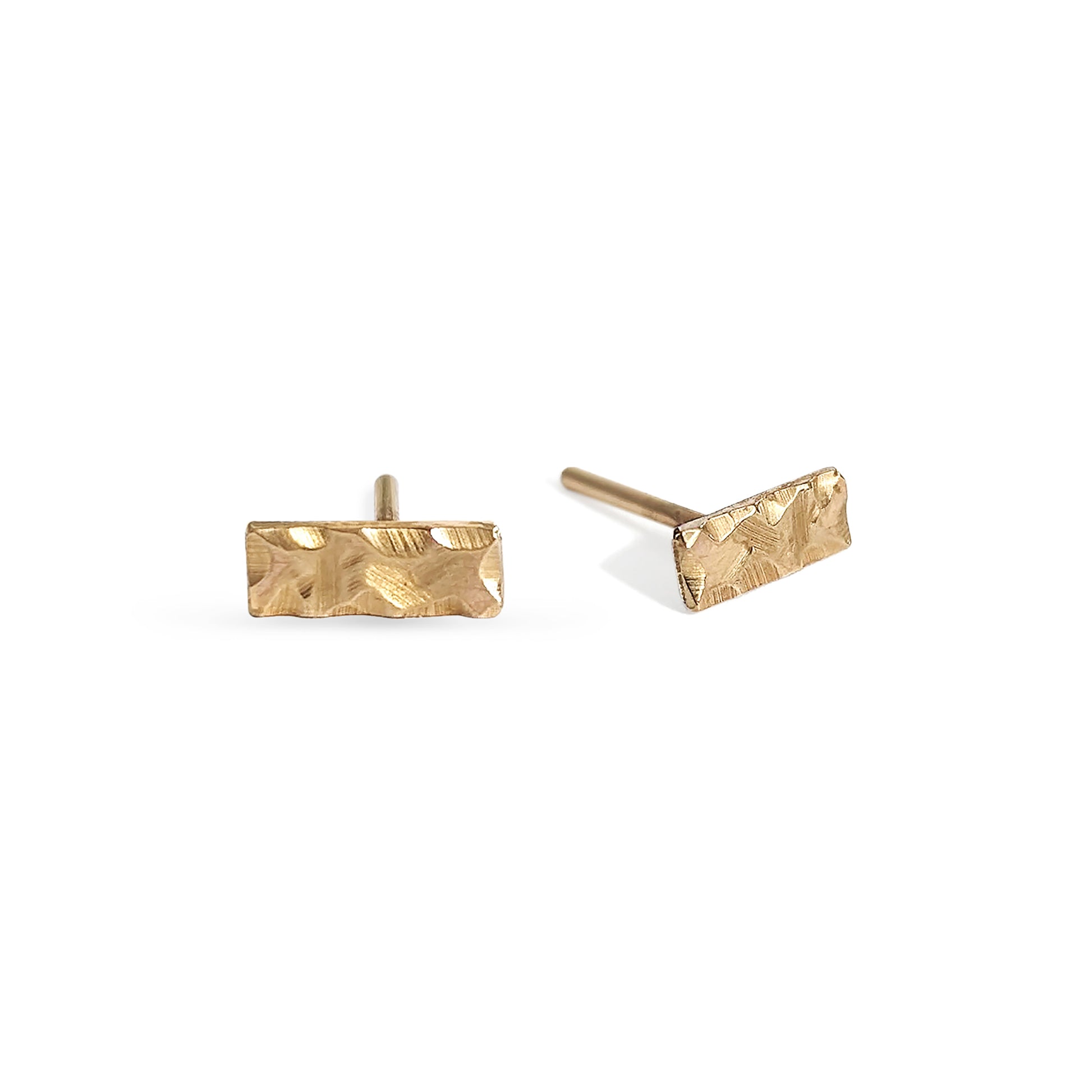 textured small gold rectangle bar studs