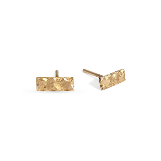 textured small gold rectangle bar studs