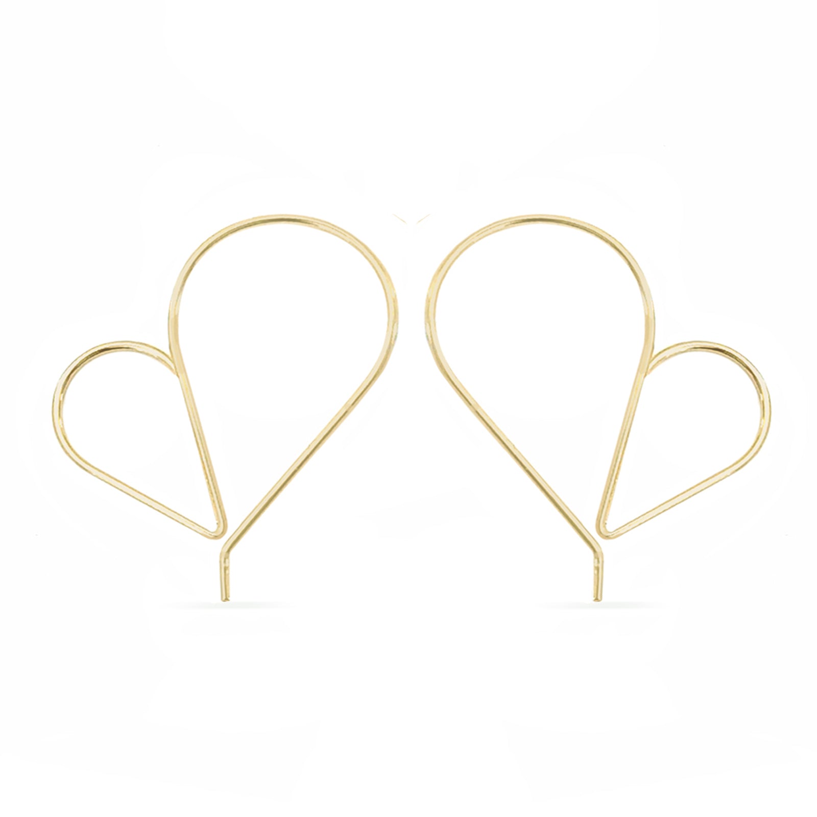 Tall 14K gold heart threader hoop earrings