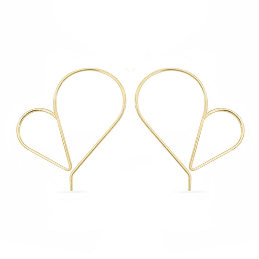14k gold heart-shaped threader hoops