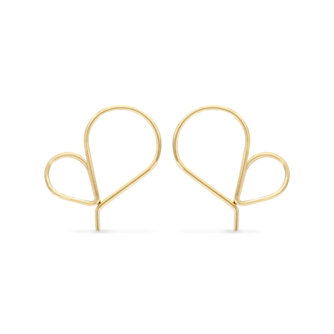 Dainty threader heart-shaped hoop earrings in 14k gold