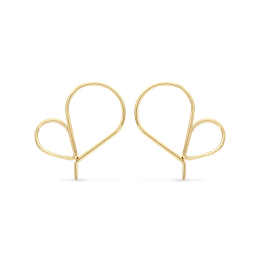 Dainty threader heart-shaped hoop earrings in 14k gold