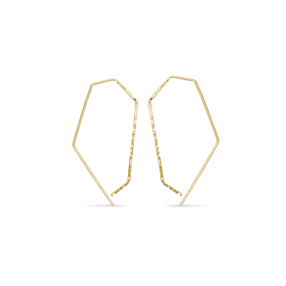 14k gold hexagonal textured hoop earrings