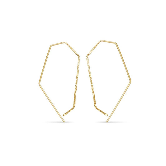 Gold geometric hexagon half-textured threader hoops