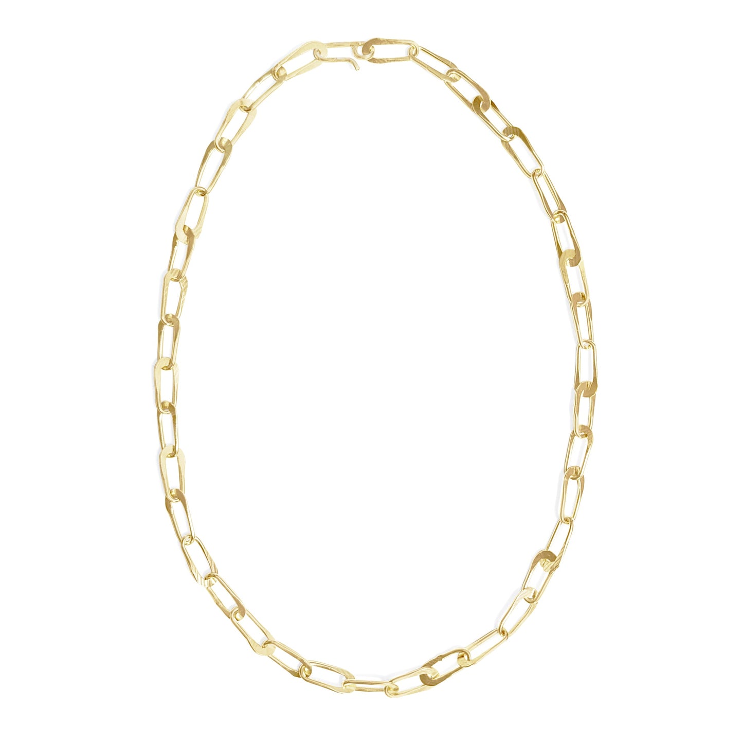 Gold chain necklace on a white background