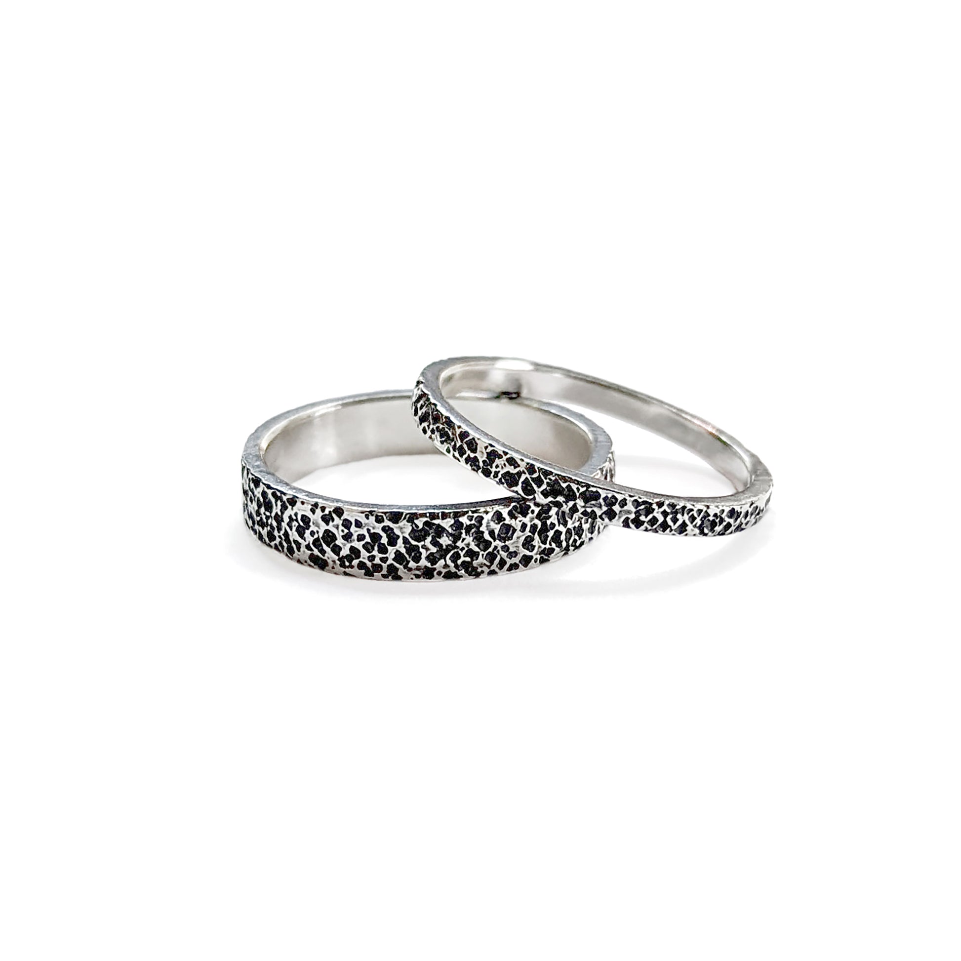 silver slim and regular hammered stacking rings