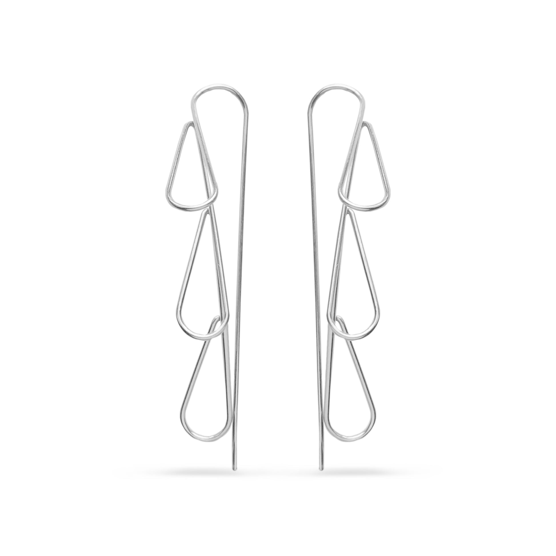 silver flower threader earrings