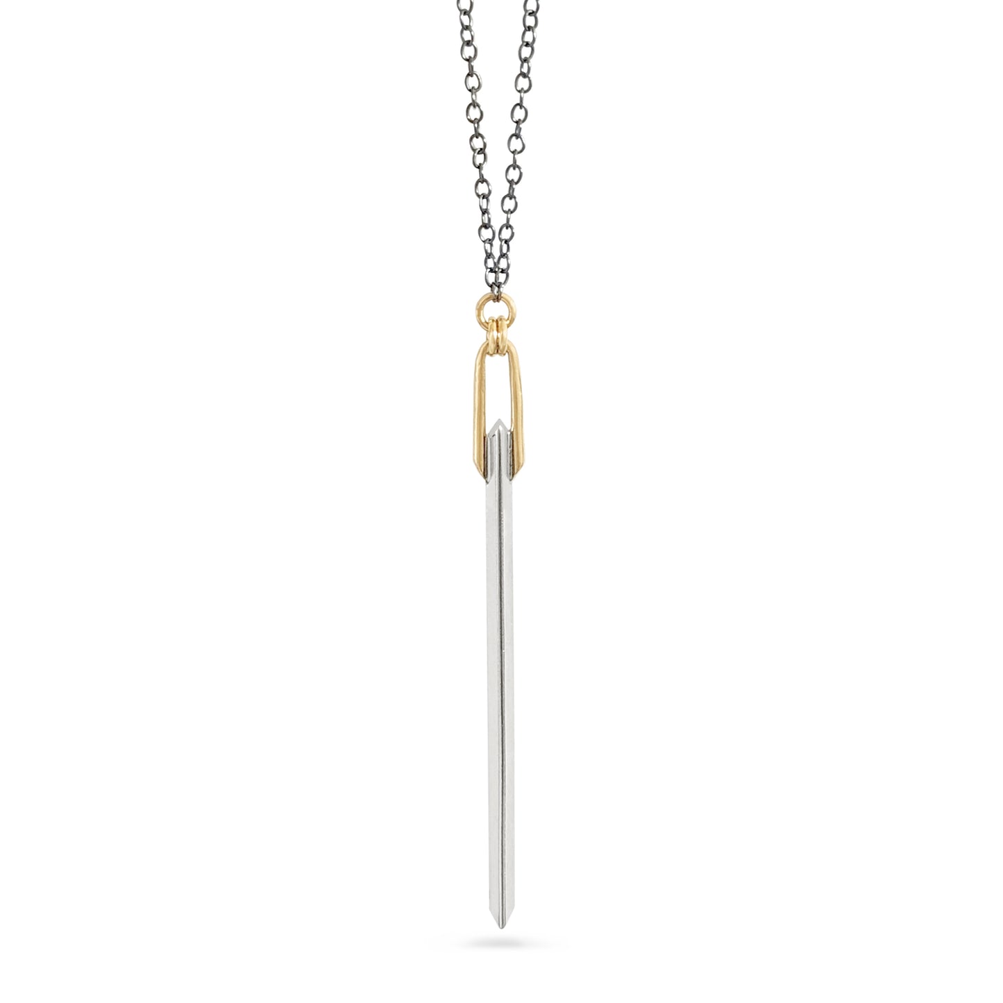silver and gold knife edge bar pendant necklace