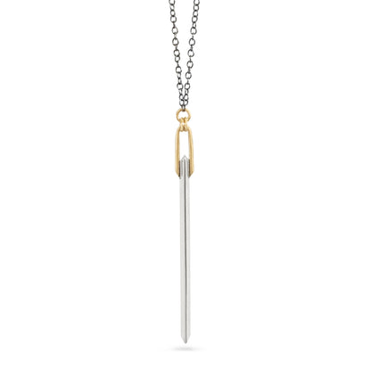 silver and gold knife edge bar pendant necklace