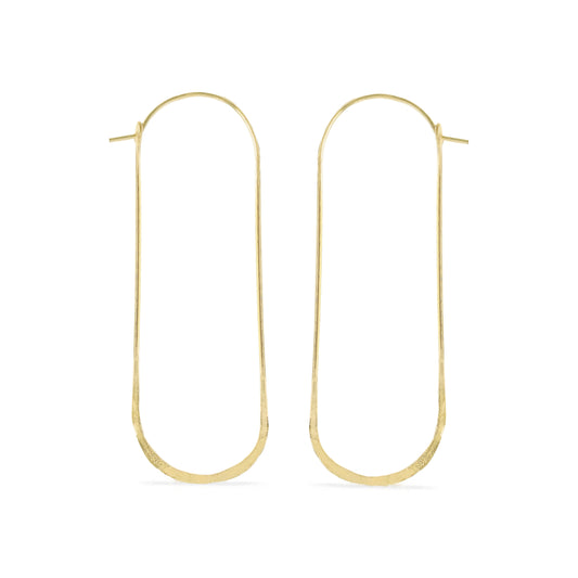 Elongated oval hammered gold-filled hoop earrings