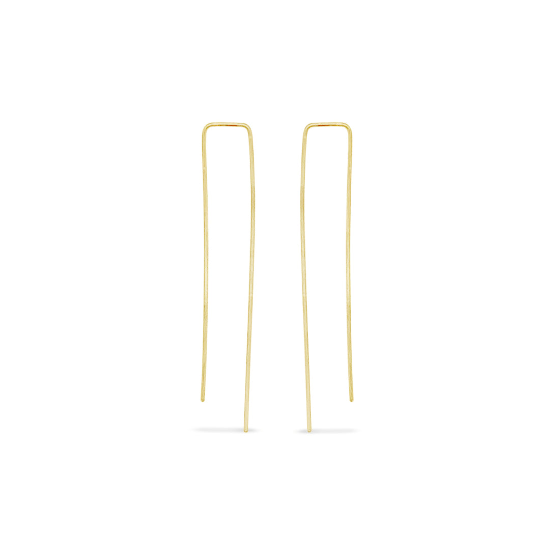 Elongated rectangle pull through threader hoops in gold