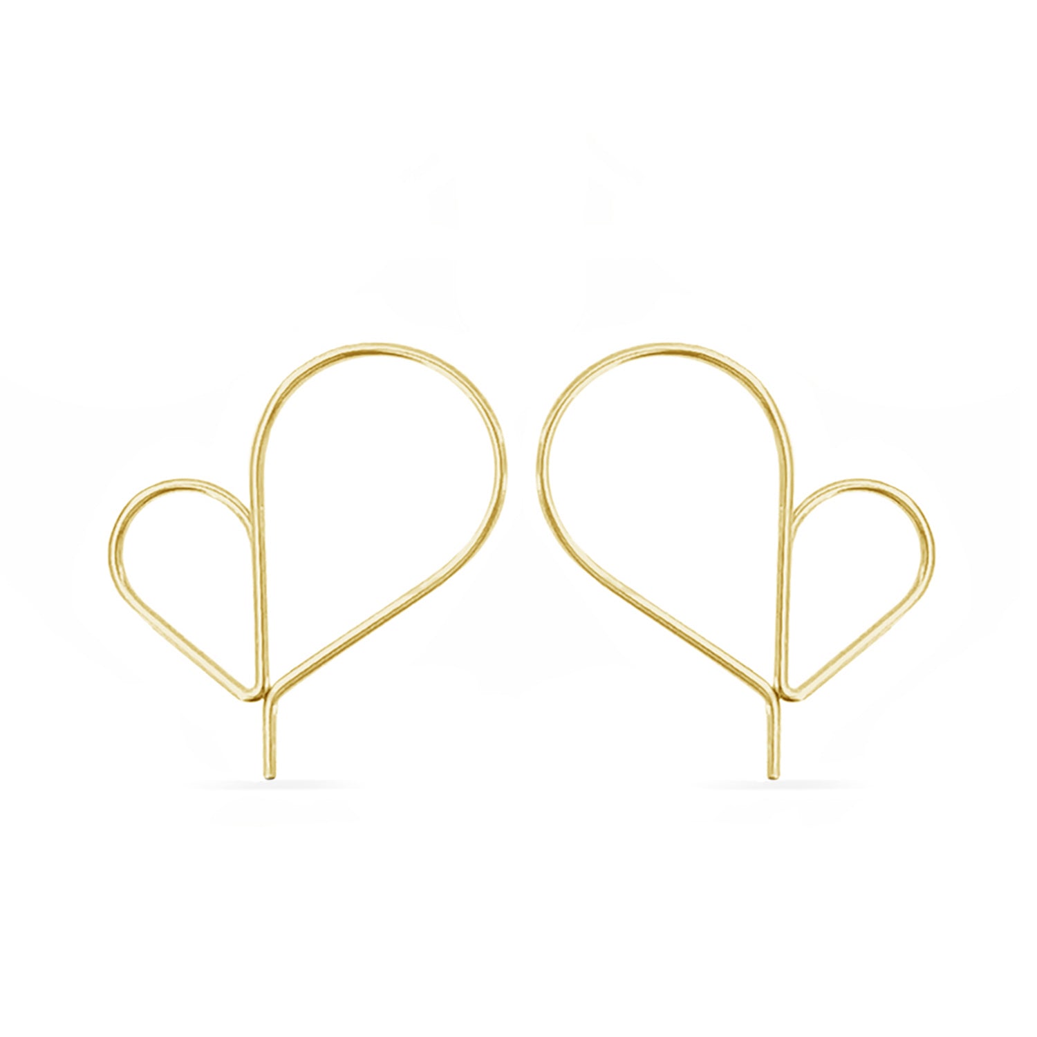 petite 14K gold heart threader hoop earrings