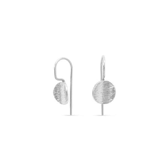 Silver drop textured disk earrings