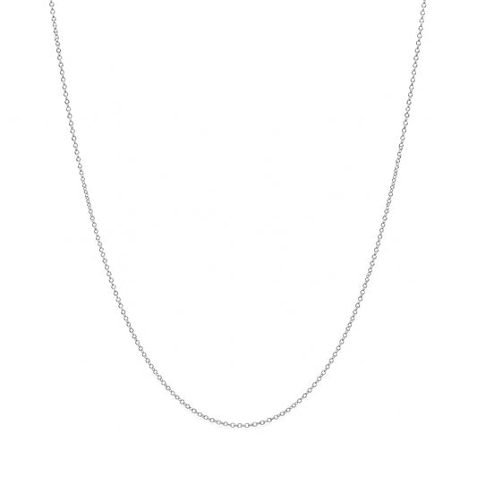 A delicate silver chain necklace shown against a plain white background.