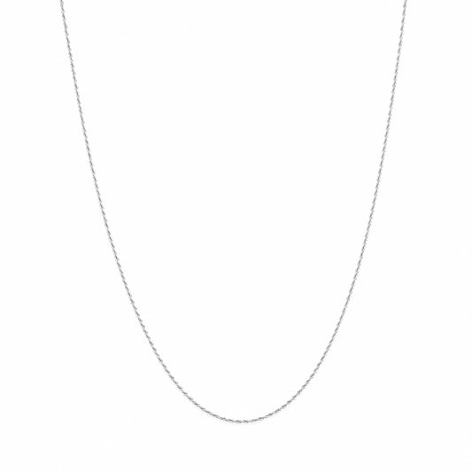 A delicate silver chain necklace shown against a plain white background.