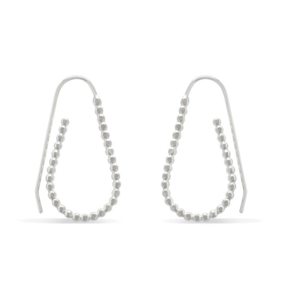 Silver beaded teardrop hoop earrings