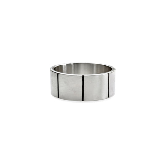 Lined thick-banded silver ring