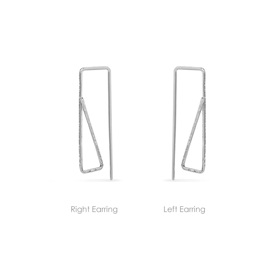 single right and left pull through rectangle hoops in sterling silver