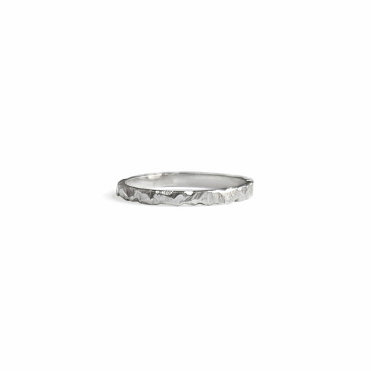 Slim silver rocky textured ring